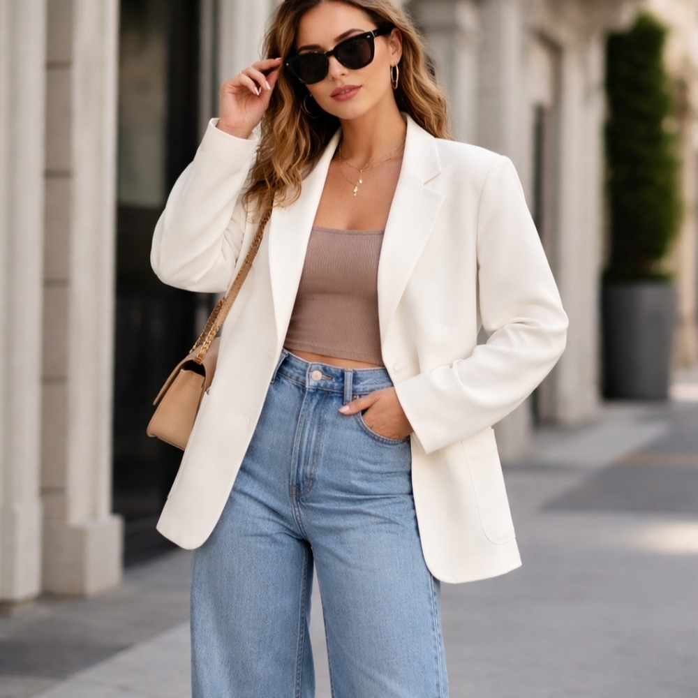 VTG Country Suburbans White Blazer | Oversized Minimalist | USA Made | Size 16